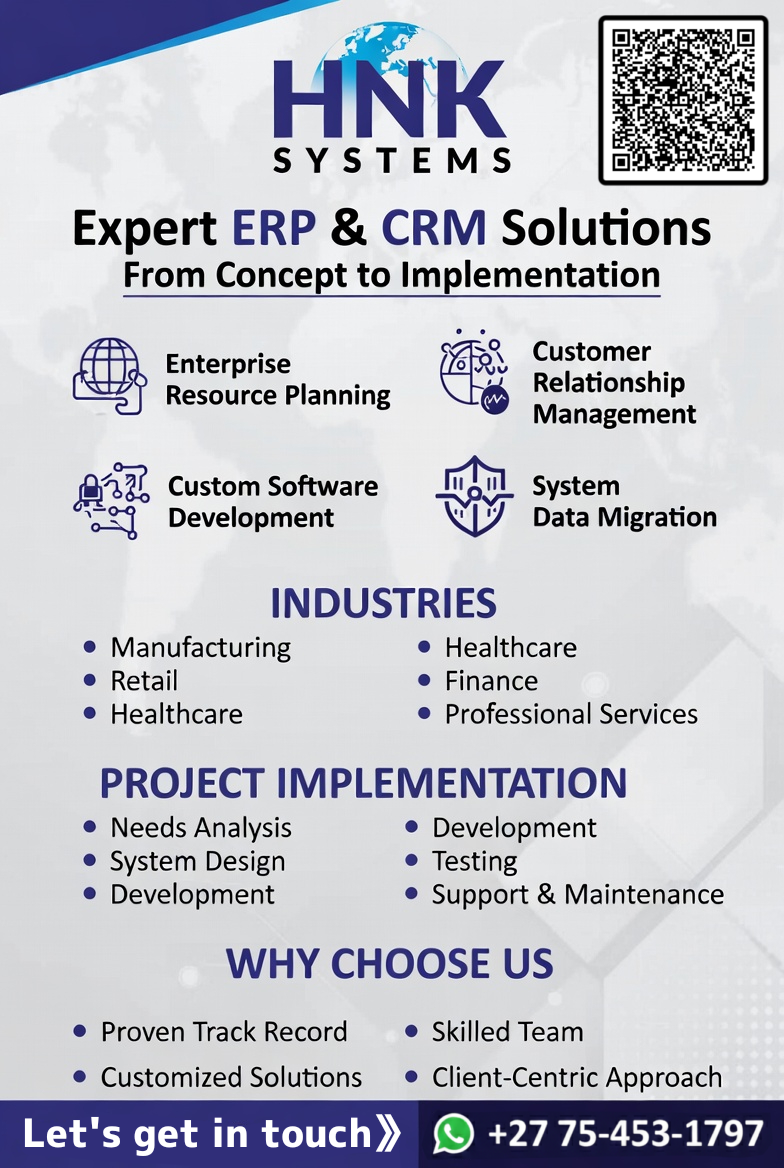 ERP & CRM Solutions — HNK Systems brochure